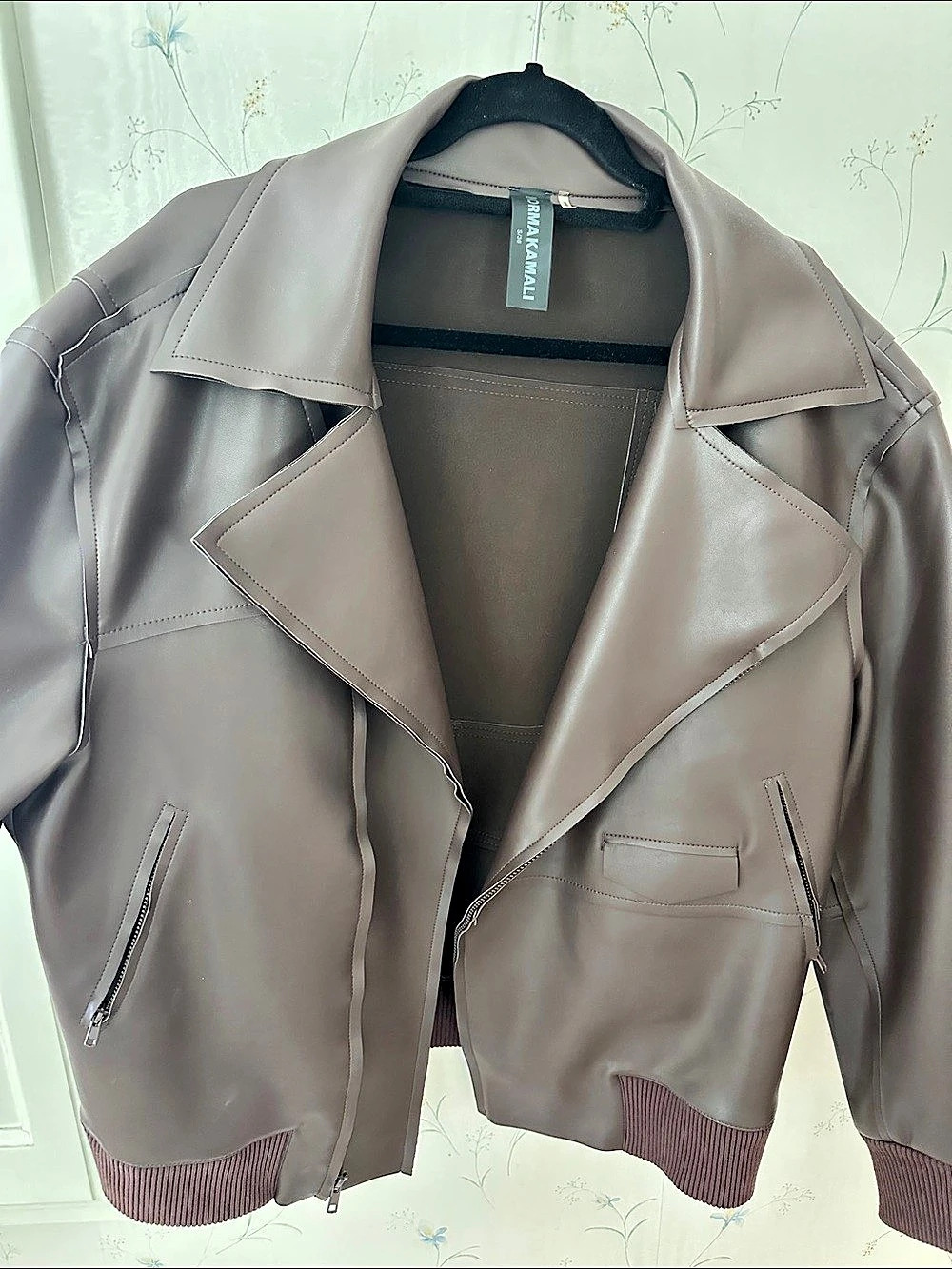 Norma Kamali Zip-Front Bomber Jacket Moto Jacket in Brown Size Small Brand new S